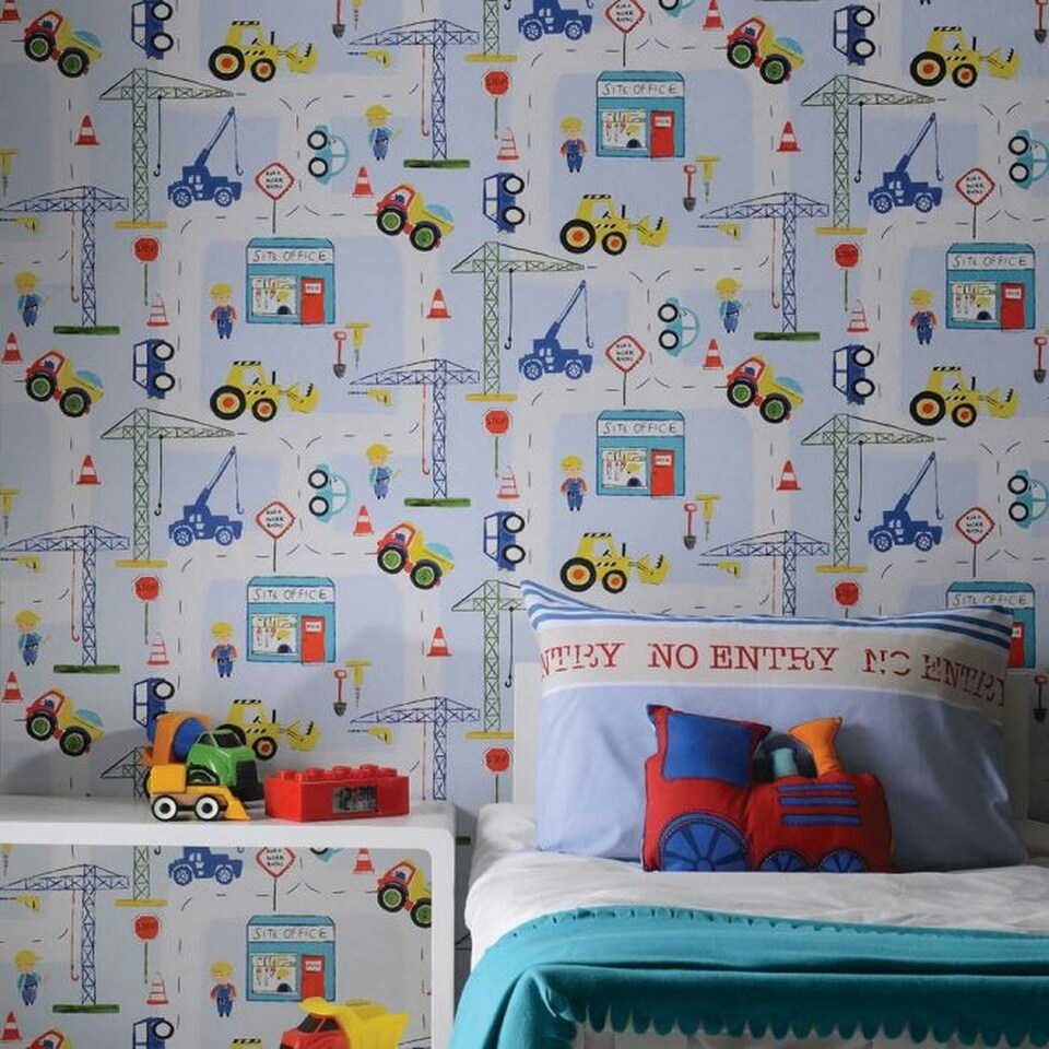 image 1 of Holden Décor Road Works Ahead Construction Wallpaper - Blue - 10m x 52cm Blue