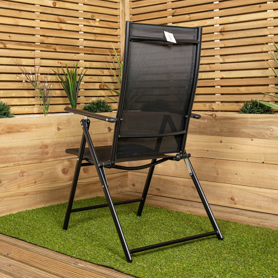 image 1 of Set of 2 Outdoor Garden Patio Multi Position Reclining Folding Chair in Black Black