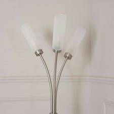 ValueLights Maya Brushed Chrome 3 Way Curved Arm Reed Shaded Upright Floor Lamp