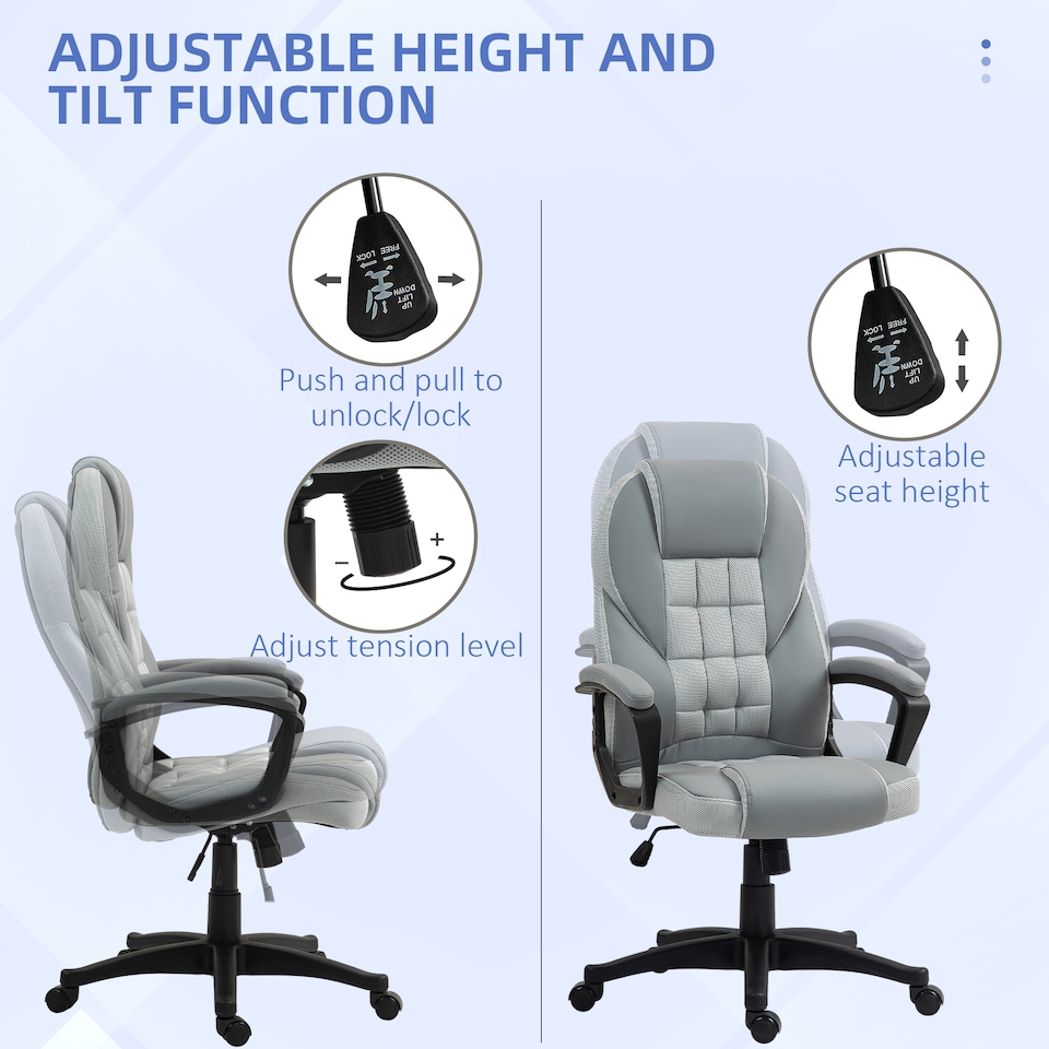 image 1 of HOMCOM Executive Office Chair, PU Leather High Back Desk Chair, Swivel Computer Chair with Adjustable Height and Tilt Function, Grey