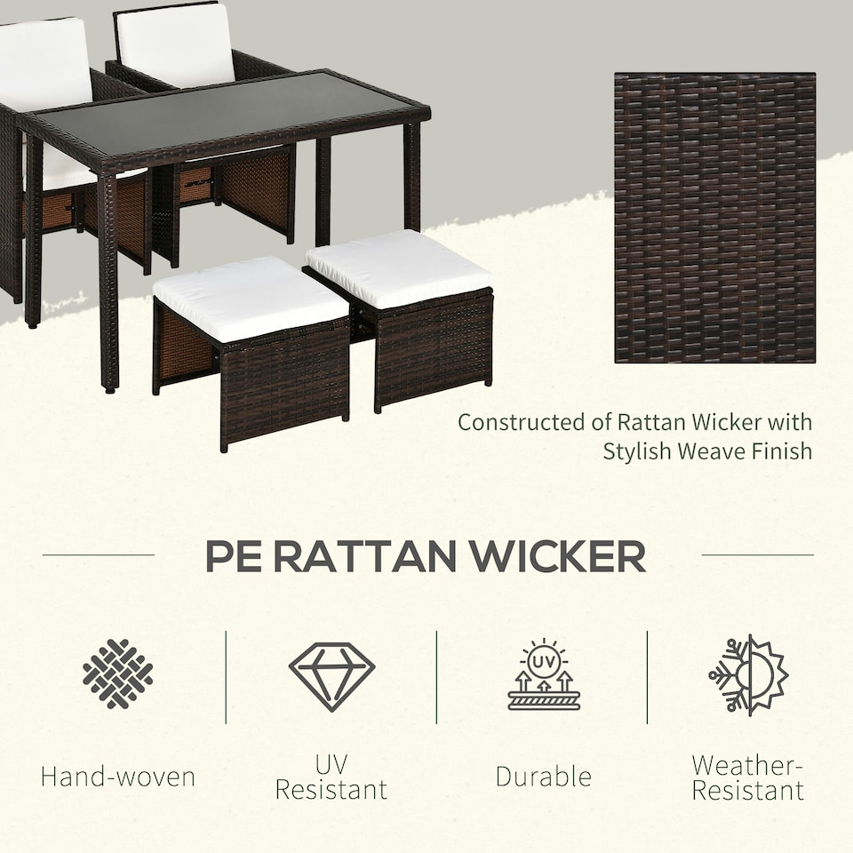 image 1 of Outsunny 5 Pieces Rattan Garden Furniture Sofa Set with Table Chair Foot