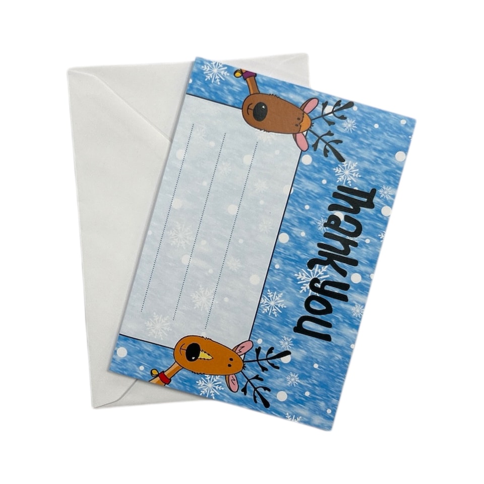 image 1 of Pack of 20 Christmas Snow Reindeer Thank You Sheets With Envelopes