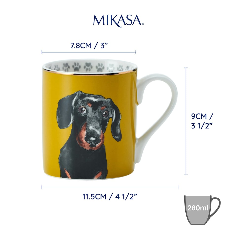 image 1 of Mikasa Dachshund Straight-Sided Porcelain Mug, 280ml | Yellow