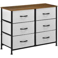 HOMCOM 6 Drawer Fabric Chest of Drawers w/ Wooden Top for Hallway Grey