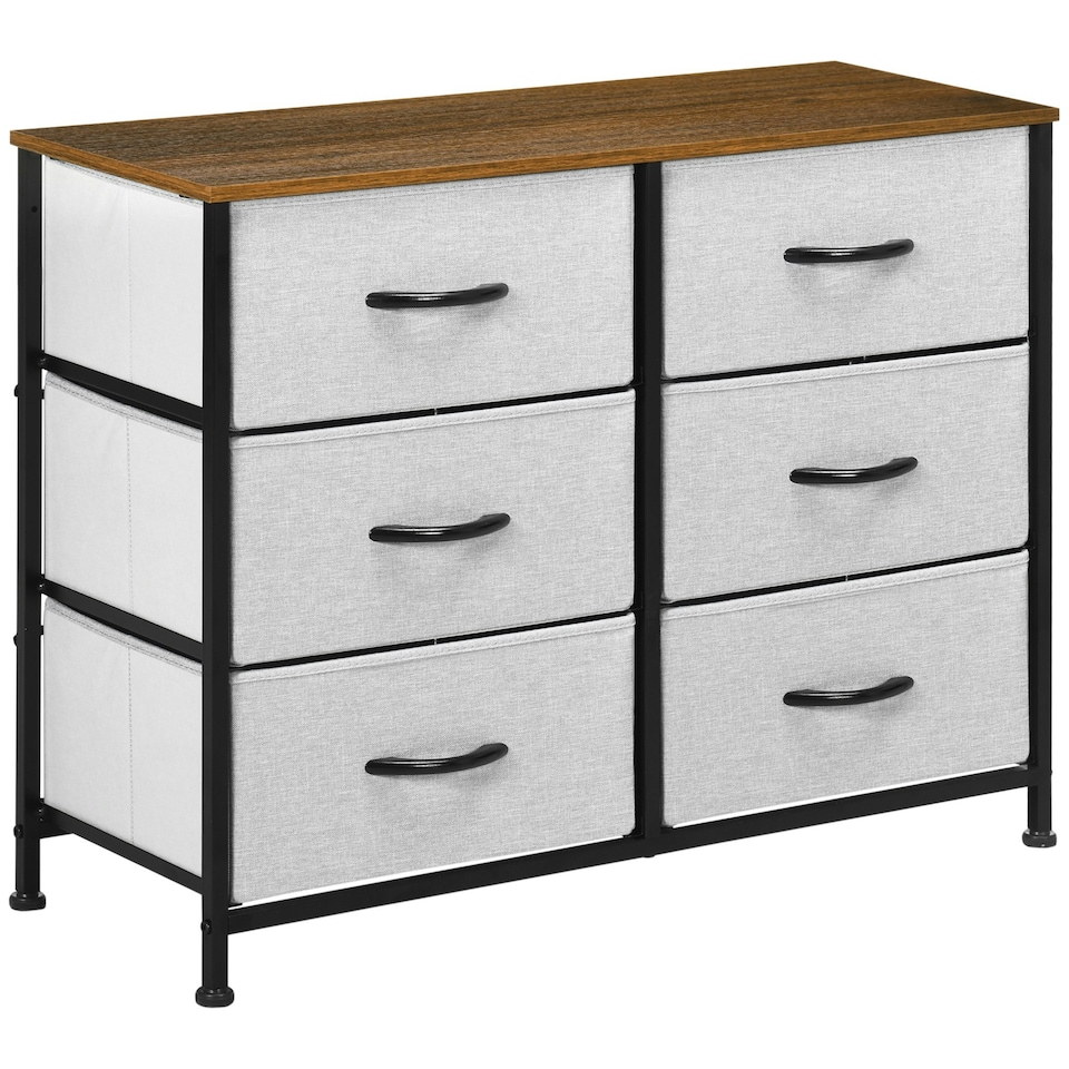 image 1 of HOMCOM 6 Drawer Fabric Chest of Drawers w/ Wooden Top for Hallway Grey