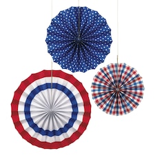 3 RED/WHT/BL PTRT ASSORTED PAPER FANS - UNIQUE