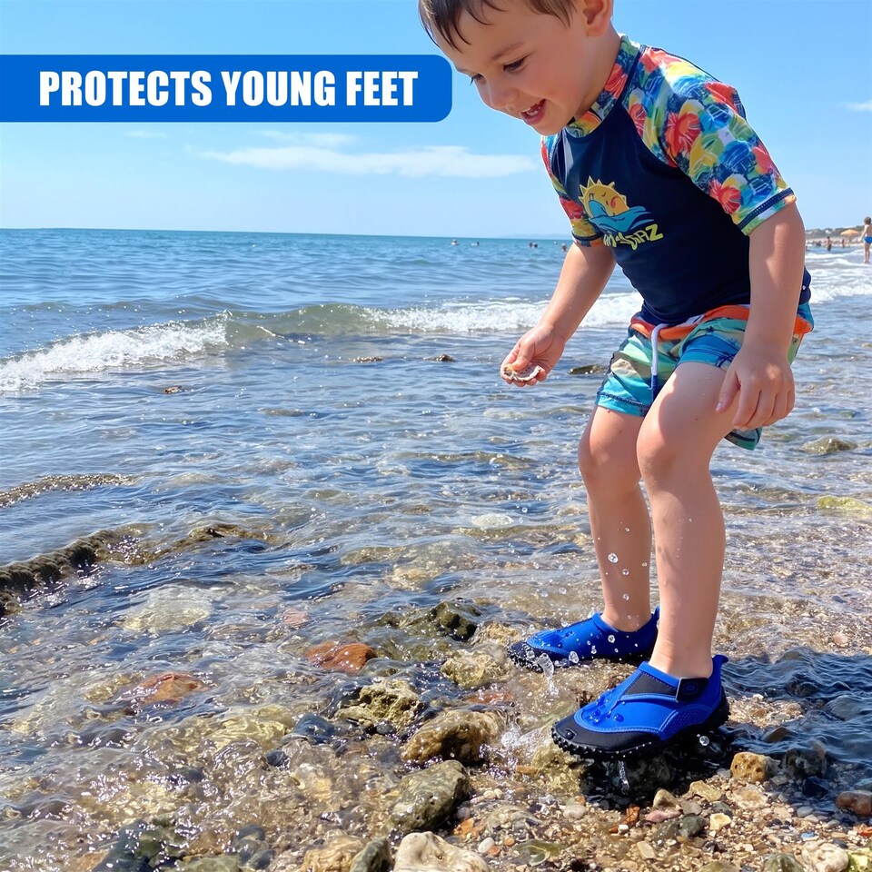 image 1 of GEEZY Aqua Water Shoes, Unisex, Beach Surfing - Blue & Black, UK Adult 11