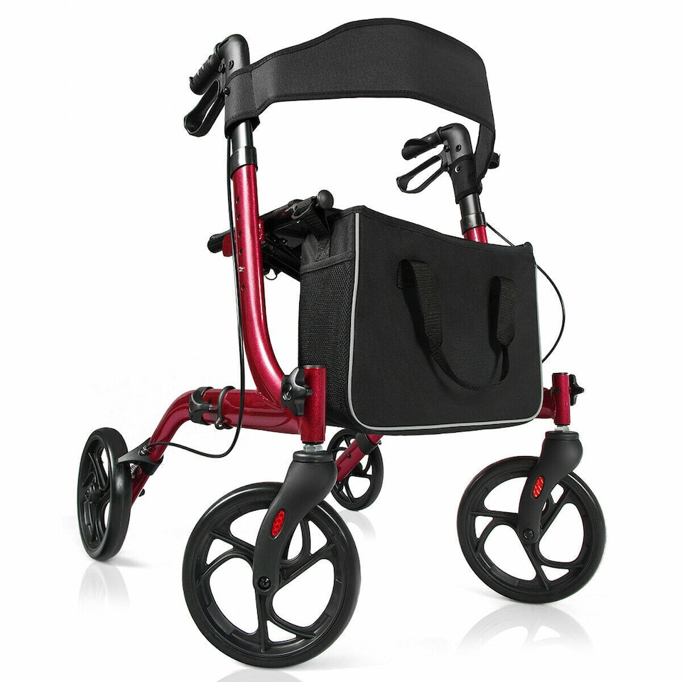 image 1 of COSTWAY Folding Rollator Walker Aluminium Mobility Aid Red