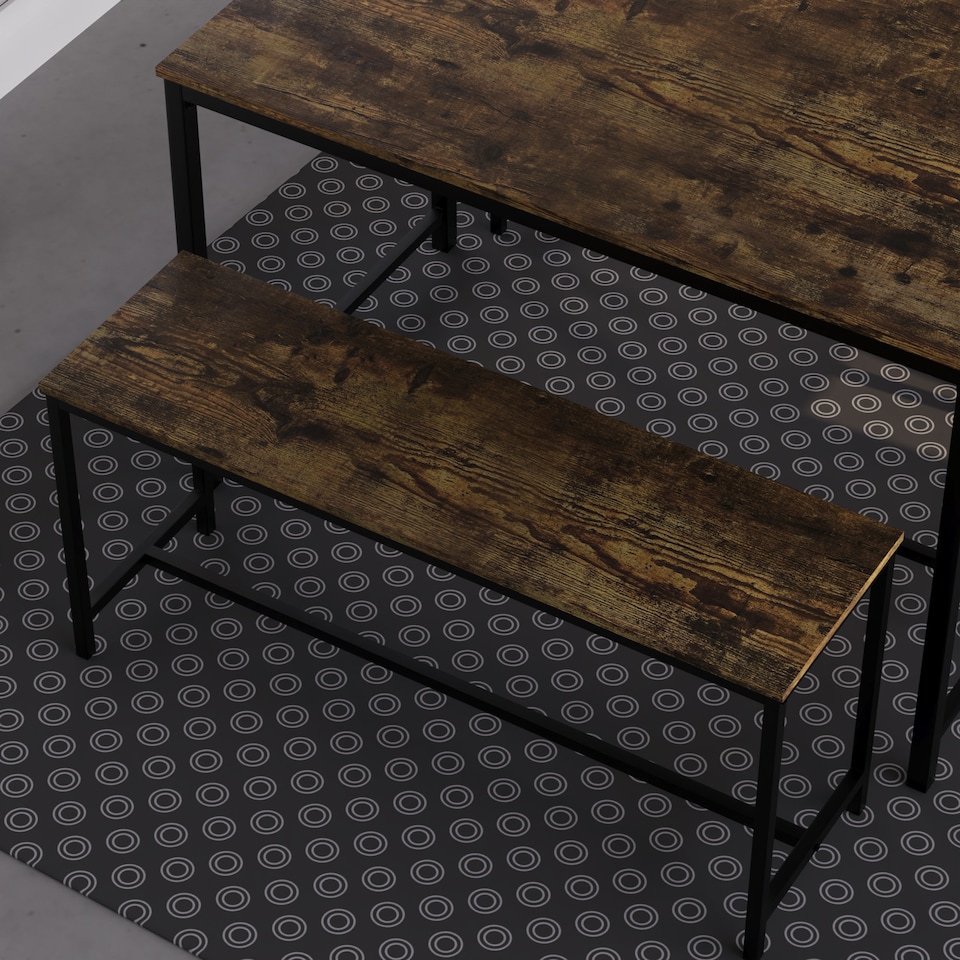 image 1 of Vida Designs Brooklyn 4 Seater Dining Set 3 Piece Table & Bench Set, Dark Wood
