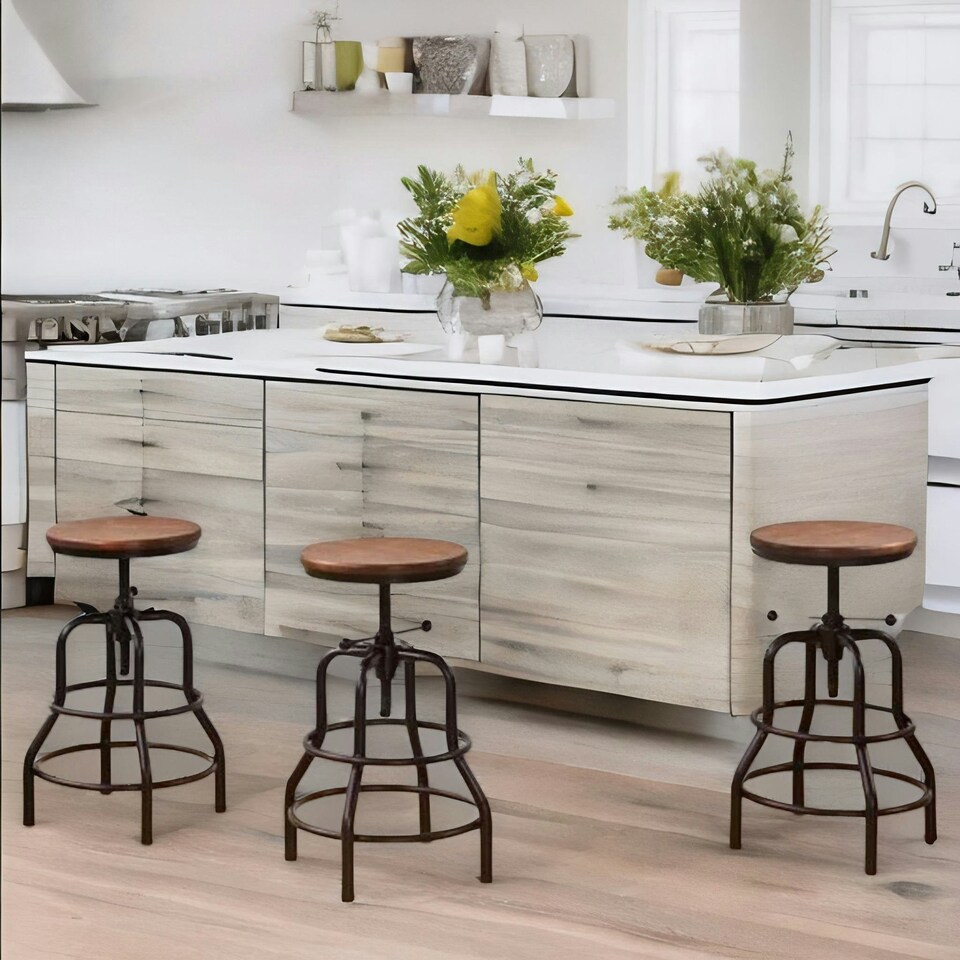 image 1 of Industrial Adjustable Height Retro Bar Stool Brown Brown