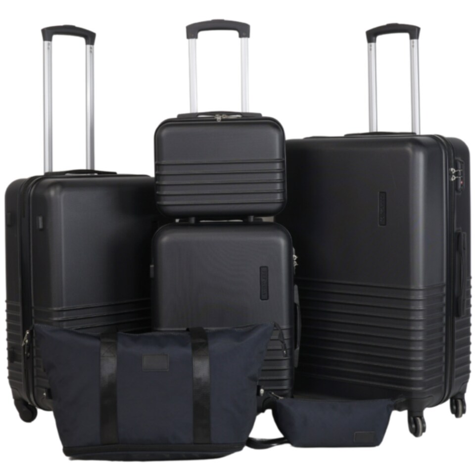 image 1 of Fergana 6 Piece ABS Hard Shell Luggage Set Lightweight Spinner Suitcases TSA Lock Travel Set Black