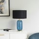 image 1 of ValueLights Leigh Navy Blue Glass and Gold Detail Table Lamp with Black Drum Shade