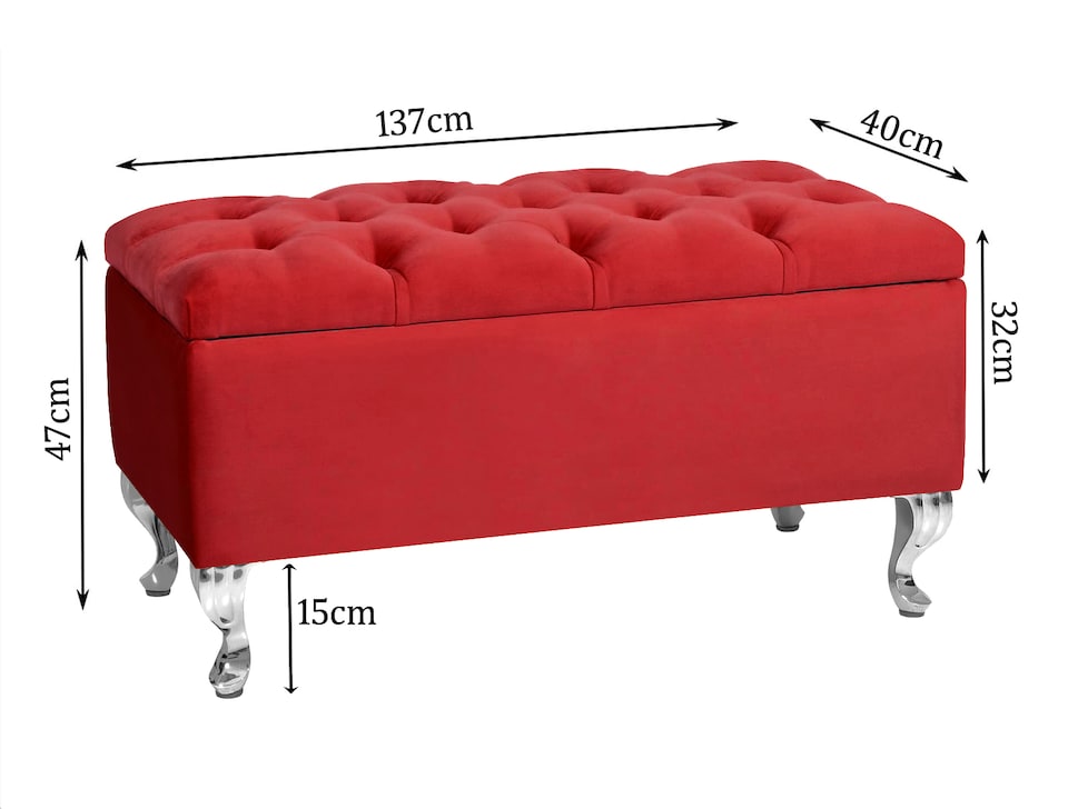 image 1 of Londona 137cm Chesterfield Ottoman Storage Bench - Plush Velvet Shoe Bench - Red Upholstery Footstool with Storage