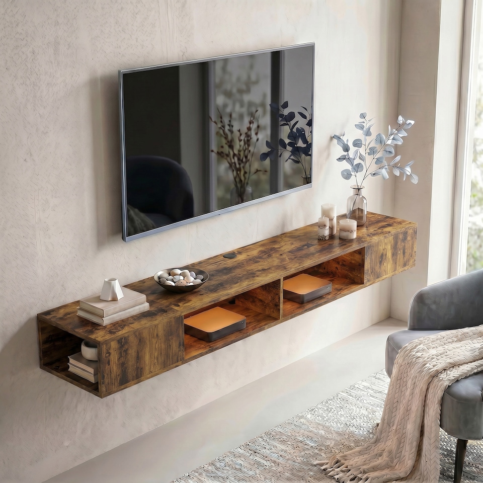 image 1 of HOMCOM TV Stand with RGB LED Lights for 75-Inch TV