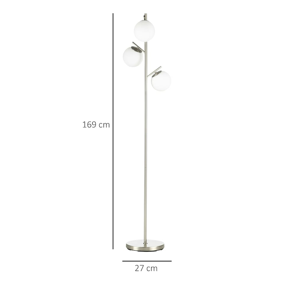 image 1 of HOMCOM Modern Tree Floor Lamp with 3 Light, for Living Room Bedroom, Silver