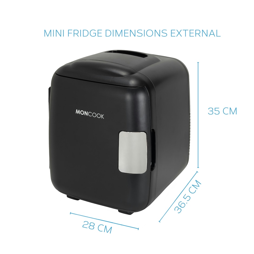 image 1 of MONCOOK Mini Fridge For Bedrooms - Small, Portable & Quiet Mini Fridges For Skincare, Medicine, Food & Drinks - Cooling & Warming Function - 14L - Black Mono