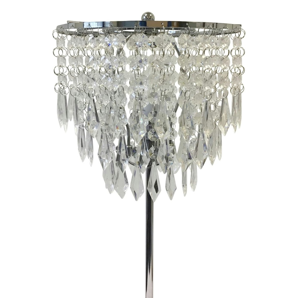 image 1 of First Choice Lighting Set of 2 Chrome and Acrylic Crystal Jewelled Table Lamps Chrome | Clear