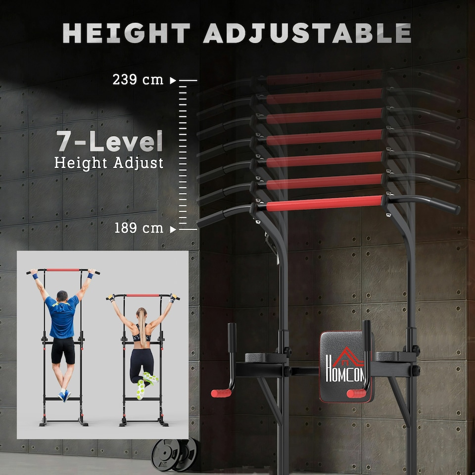 image 1 of HOMCOM Power Tower Station Pull Up Bar w/Adjustable Height for Home Gym Workout