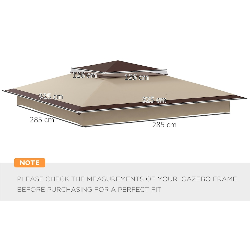 image 1 of Outsunny 3.25mx3.25m 2-Tier Gazebo Cover Replacement, 30+ UV Protection, Beige