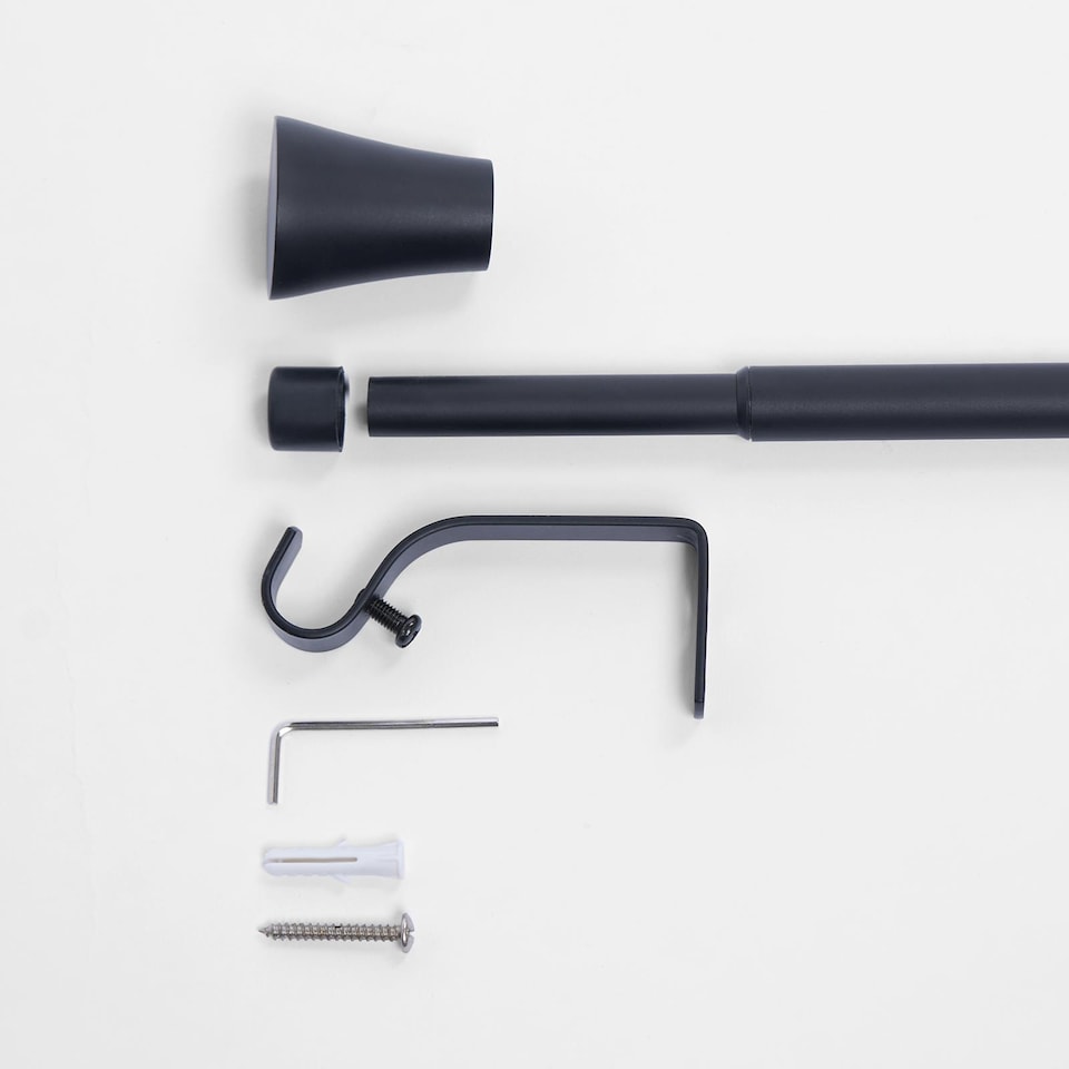 image 1 of OHS Curtain Pole Extendable 16mm Metal Finnials Trumpet End Rod 70-120cm | Black