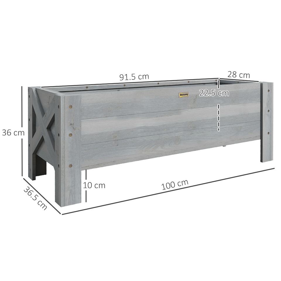 image 1 of (58L, 100 x 36.5 x 36 cm, Grey) Outsunny Wooden Garden Raised Bed Planter
