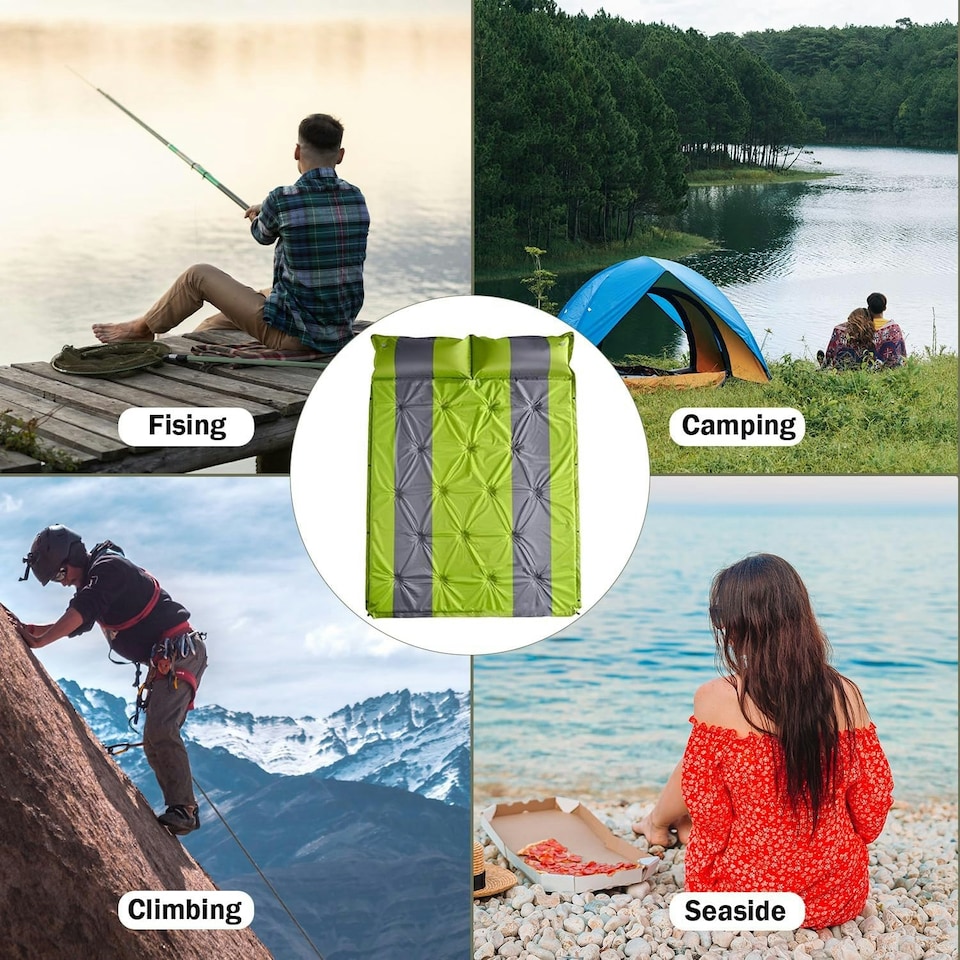 image 1 of Alivio Camping Inflatable Sleeping Pad, Waterproof Inflating Sleeping Mat (Double, Parrot Green) Green | Parrot Green