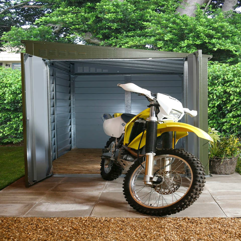 image 1 of 9 x 4 ft Trimetals Titan 940 Pent Roof Metal Shed - Double Door Grey