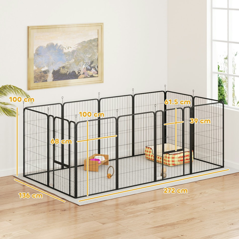 image 1 of PawHut Dog Pen, 12-Panel Puppy Pen for Large Dogs, 100Hcm, Black | Multi | Not provided