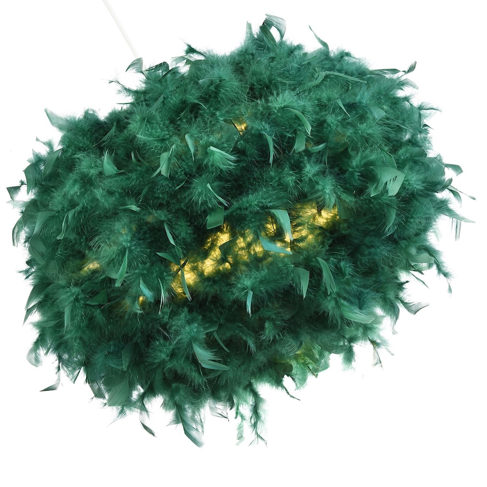 image 1 of Contemporary and Unique Large Green Real Feather Decorated Pendant Light Shade | Green | Forest Green | 1