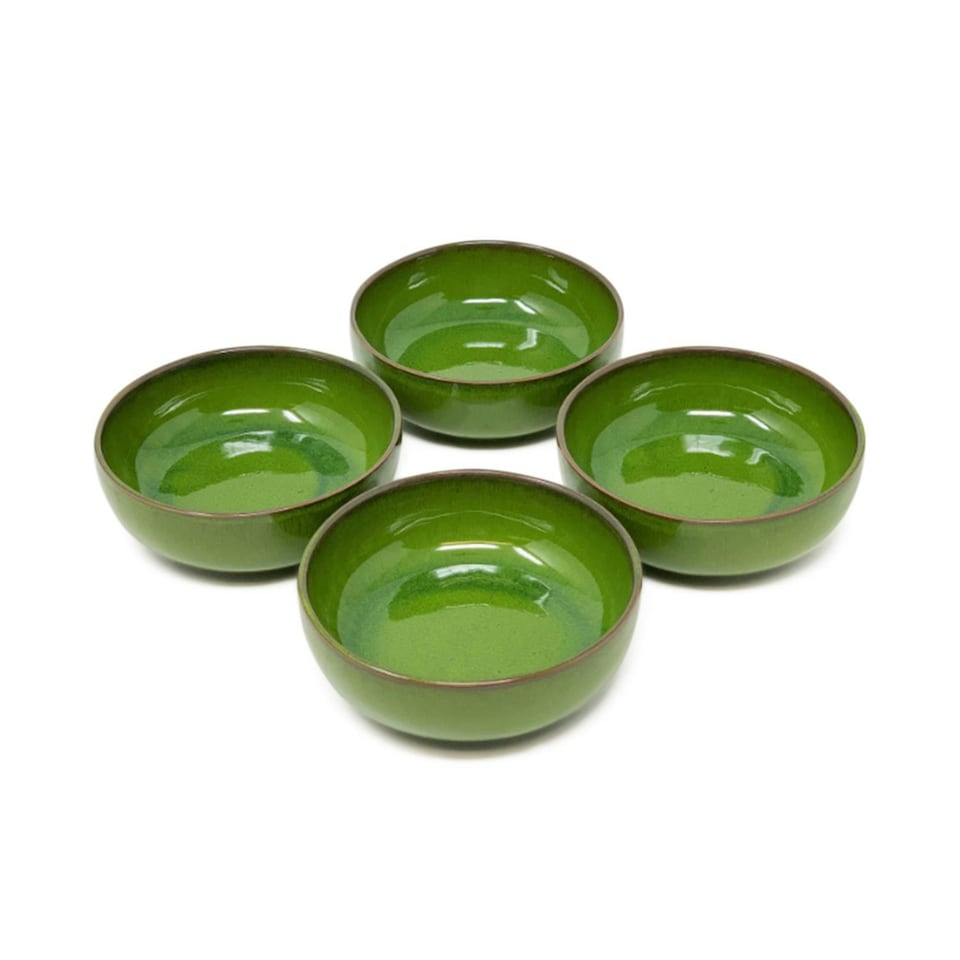 image 1 of Verano Spanish Ceramics Selena Glazed Set of 4 Small Bowls - 10cm Dark Green Green