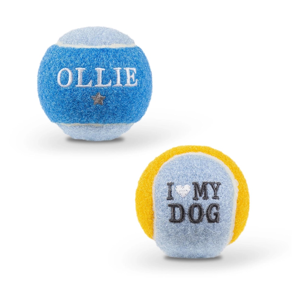 image 1 of Pre-Personalised Dog Ball Gift Pack 2pcs Blue Ollie