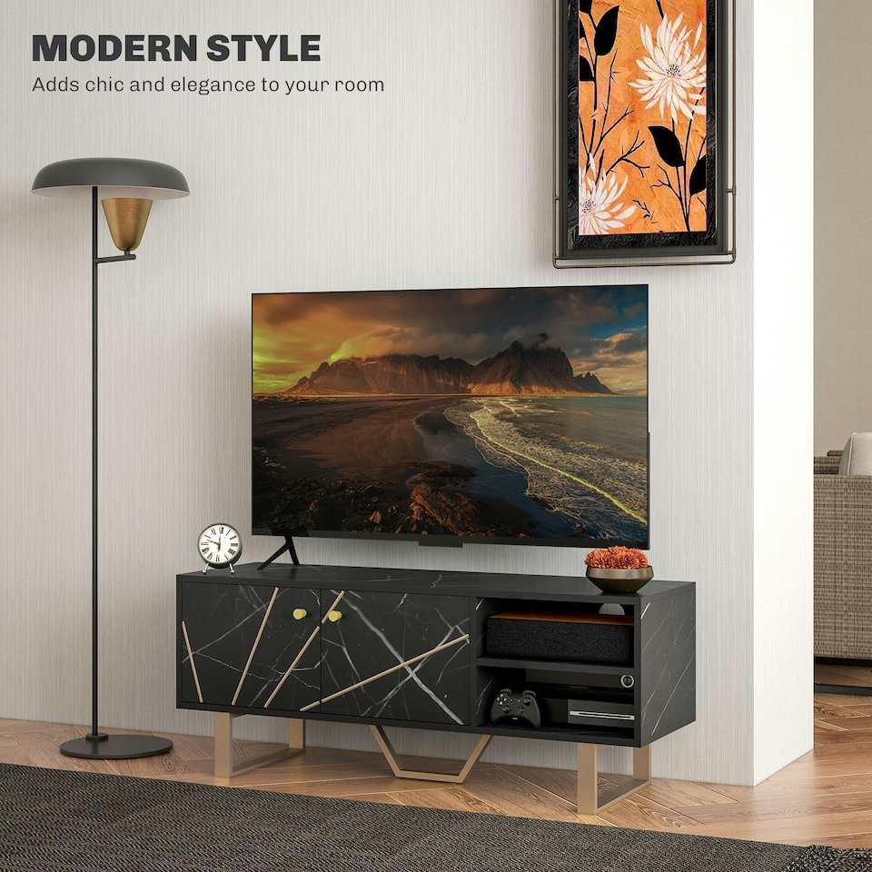 image 1 of HOMCOM TV Unit for Living Room, TV Stand, Black Marble