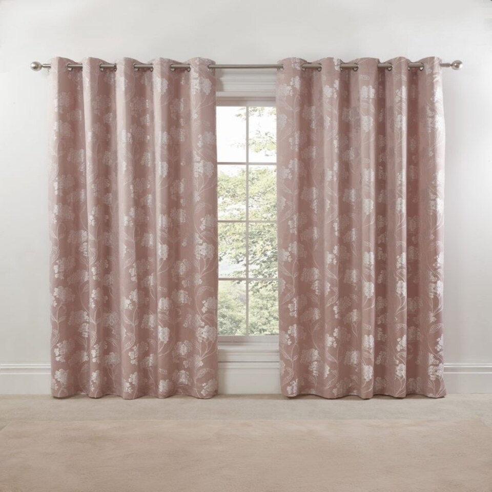 image 1 of English Garden Lined Eyelet Jacquard Curtains 116cm x 137cm Blush Pink | Pink | Pink