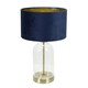 image 4 of ValueLights Jessy Glass with Gold Trim Table Lamp with Navy Blue Velvet with Gold Inner Lamp Shade Blue
