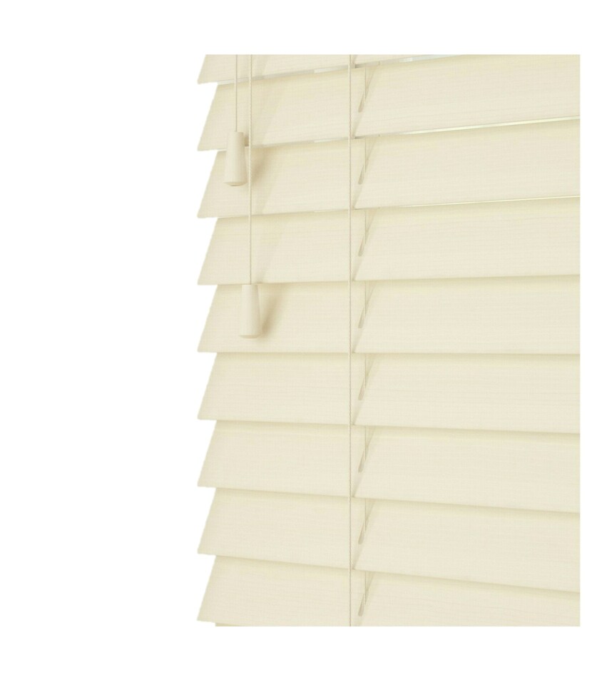 image 1 of 220cm Creme Smooth Finish Faux Wood Venetian Blinds with Strings  (120cm Drop) | Cream | Cream