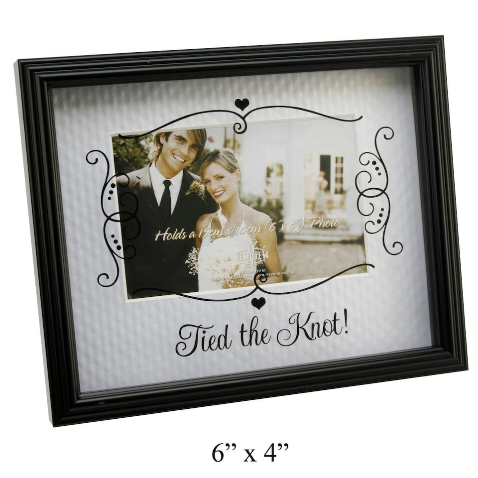 image 1 of Wedding Bride & Groom Glass Printed Picture Photo Frame "Tied the Knot"