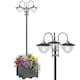 image 1 of Outsunny 3-head LED Solar Light Lamp Street Light Post with Planter Base, Black | Black | Black | 60L x 55W x 189H cm