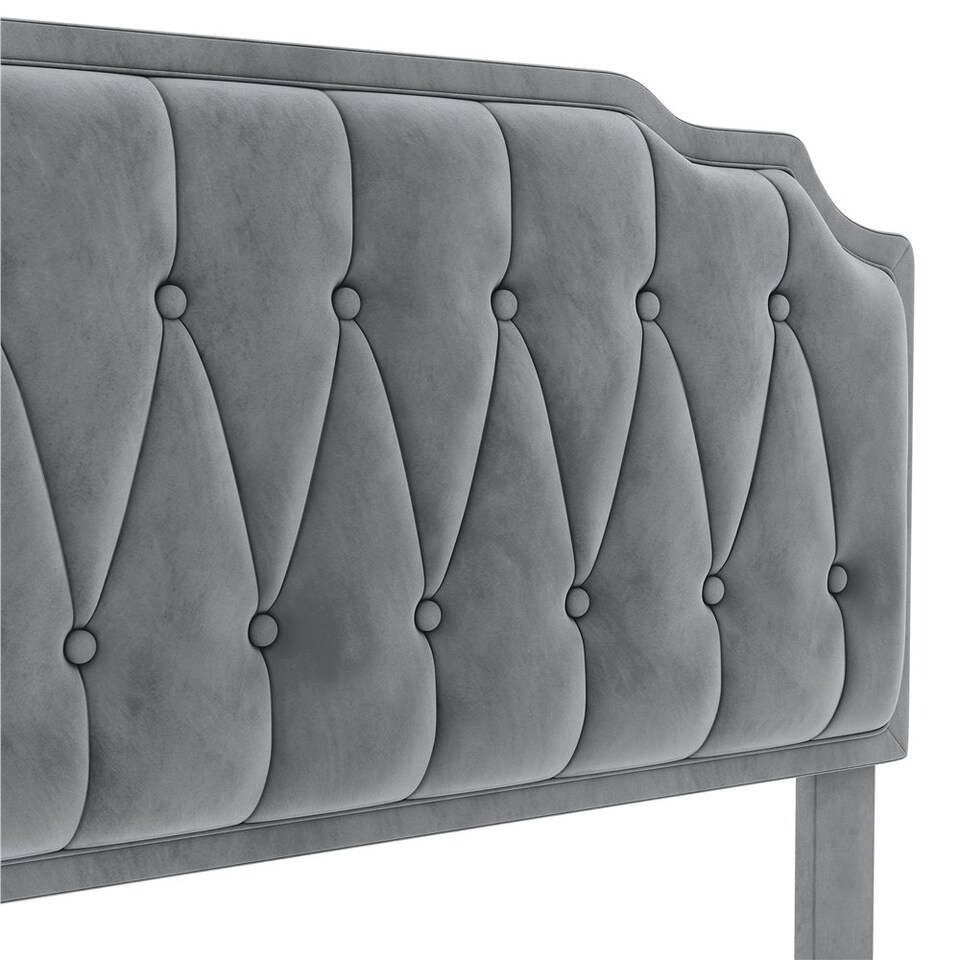 image 1 of Yaheetech 135 cm W x 190 cm L Upholstered Bed Frame with Button-Tufted Headboard Light Grey