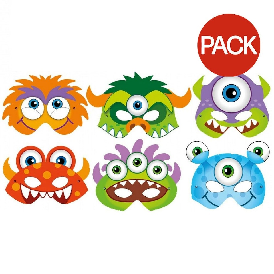 Playwrite Monster Party Mask (Pack of 12) - Multicoloured - One Size