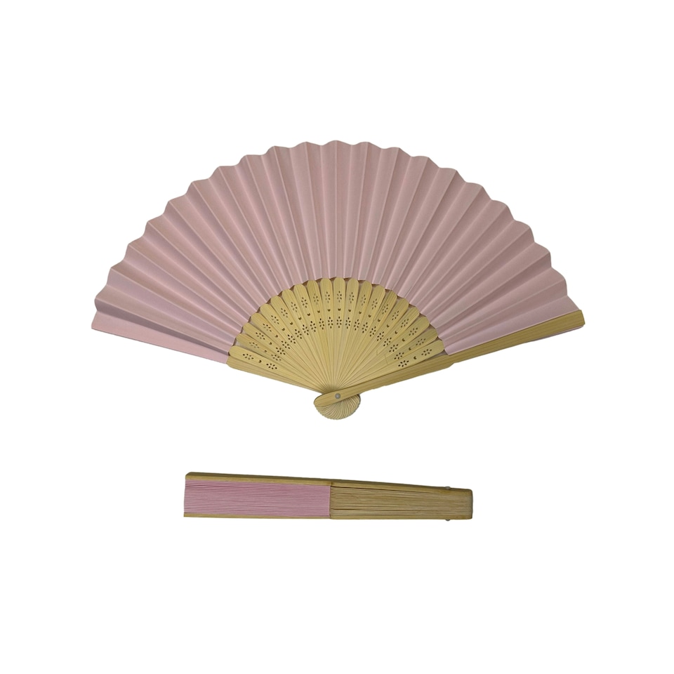 image 1 of Light Pink Paper Foldable Hand Held Bamboo Wooden Fan by Parev