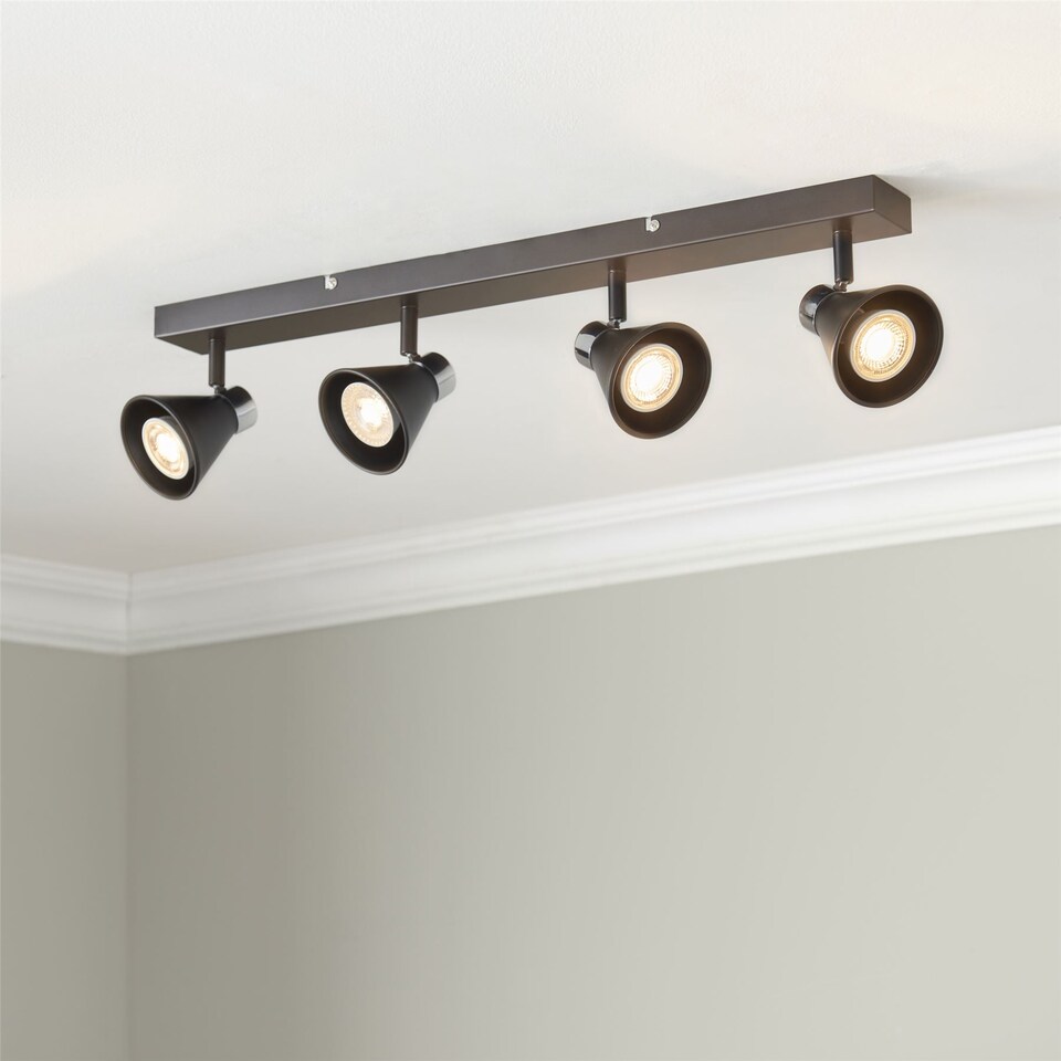 image 1 of Burton - Matt Black & Chrome Detail 4 Way Adjustable Ceiling Spotlight