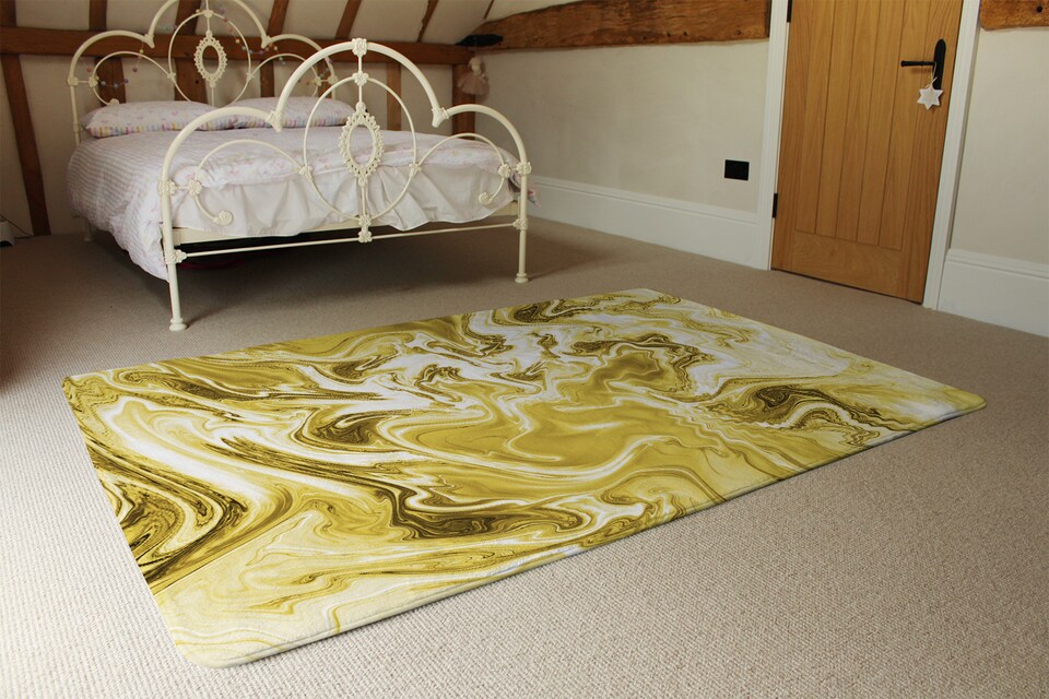 image 1 of Golden Swirled Marble Rug | Multi