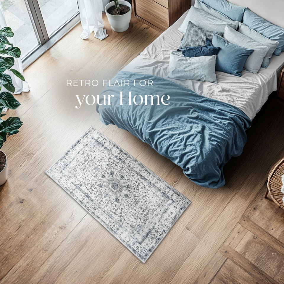 image 1 of Washable Rug Aliya - different sizes, oriental pattern, non-slip underside, non-allergenic short pile Grey | 110 x 60 cm