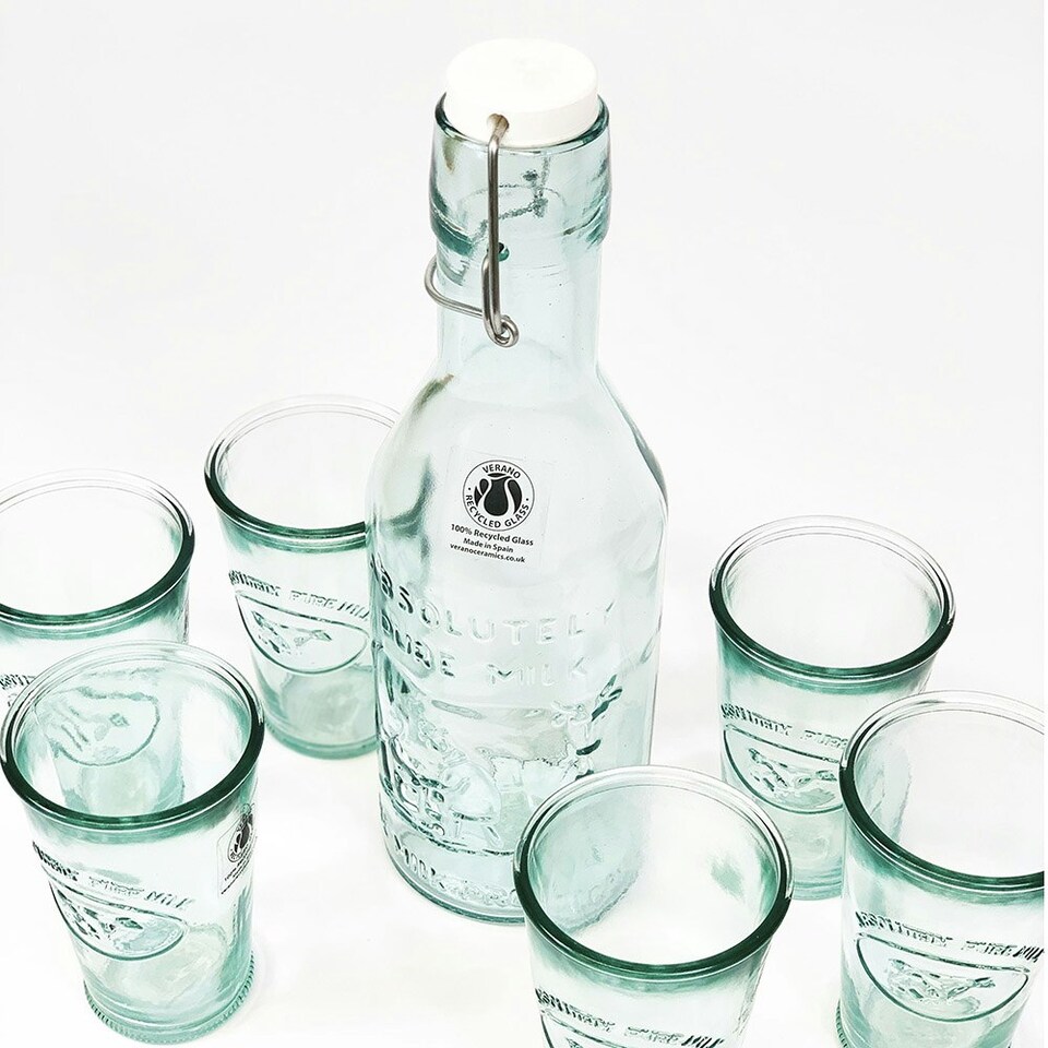 image 1 of Verano Spanish Ceramics Recycled Glass Absolute Milk Bottle - 1L | Clear | 1