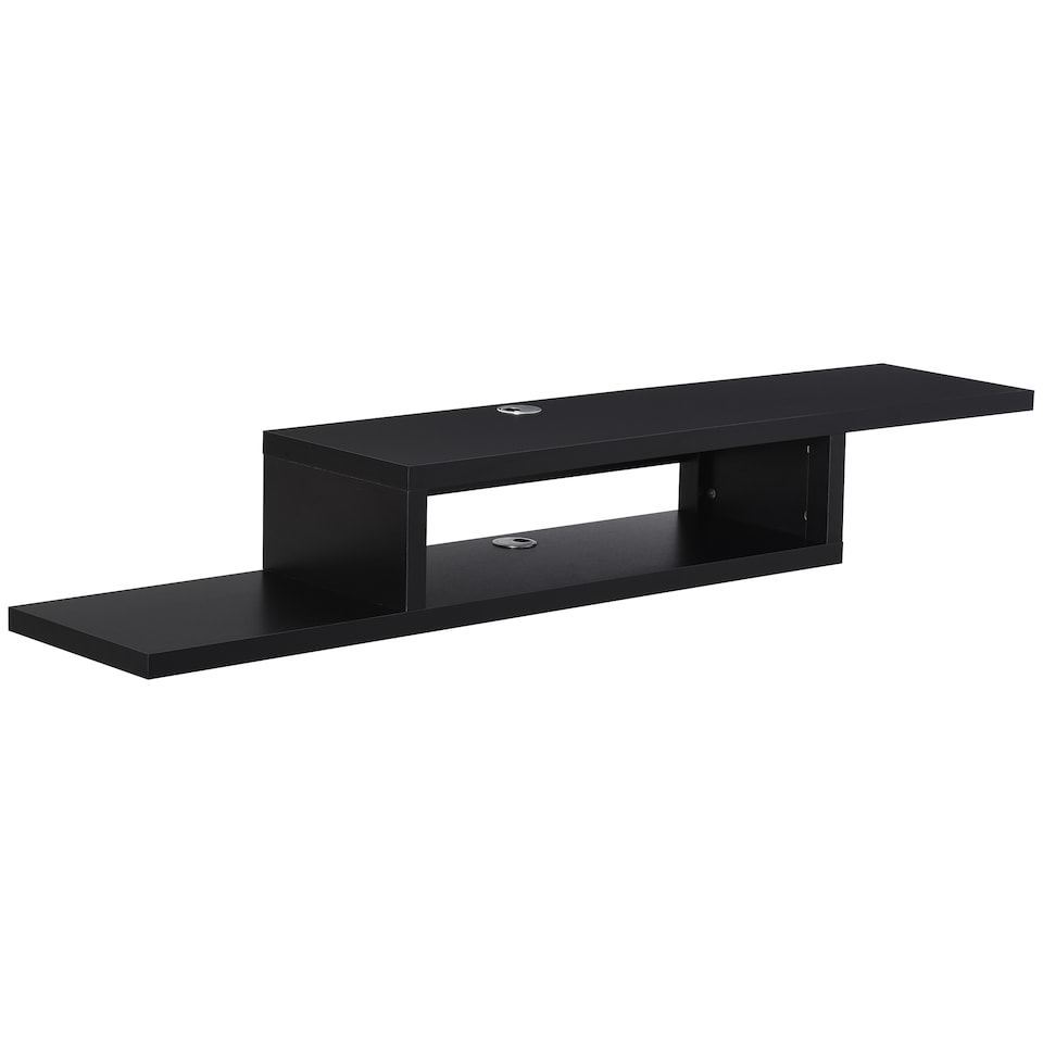 image 1 of HOMCOM Floating TV Unit, Wall Mounted TV Stand with Open Shelf and 2 Cable Holes, Entertainment Unit for Living Room, Black