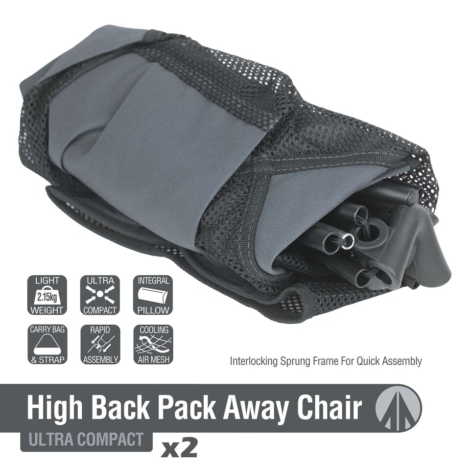 image 1 of VFM e-Store Summit High Back Folding Camping Chairs - Set of 2, Slate Grey - Includes Carry Bag