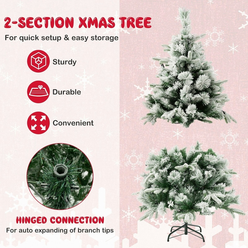 image 1 of COSTWAY 4.5FT Artificial Christmas Tree Flocked Xmas Tree Green | One Size