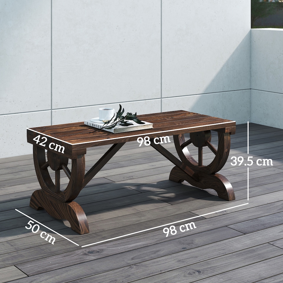 image 1 of Outsunny Wooden Wheel Bench Rustic Outdoor Patio Garden Seat 2-Person Brown | Brown