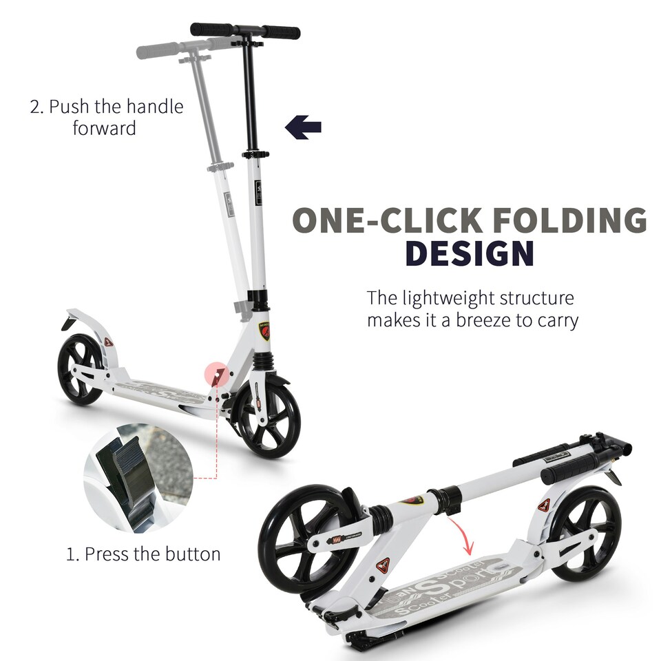 image 1 of HOMCOM Folding Kick Scooter with Big Wheels for 14+ Teens Adult, White