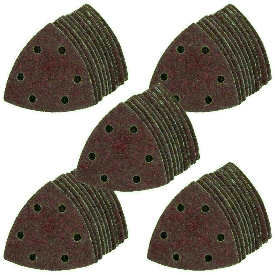 image 1 of 90mm Triangular Sanding Abrasive Discs Pads Hook Loop Backing 40 Grit 250pk